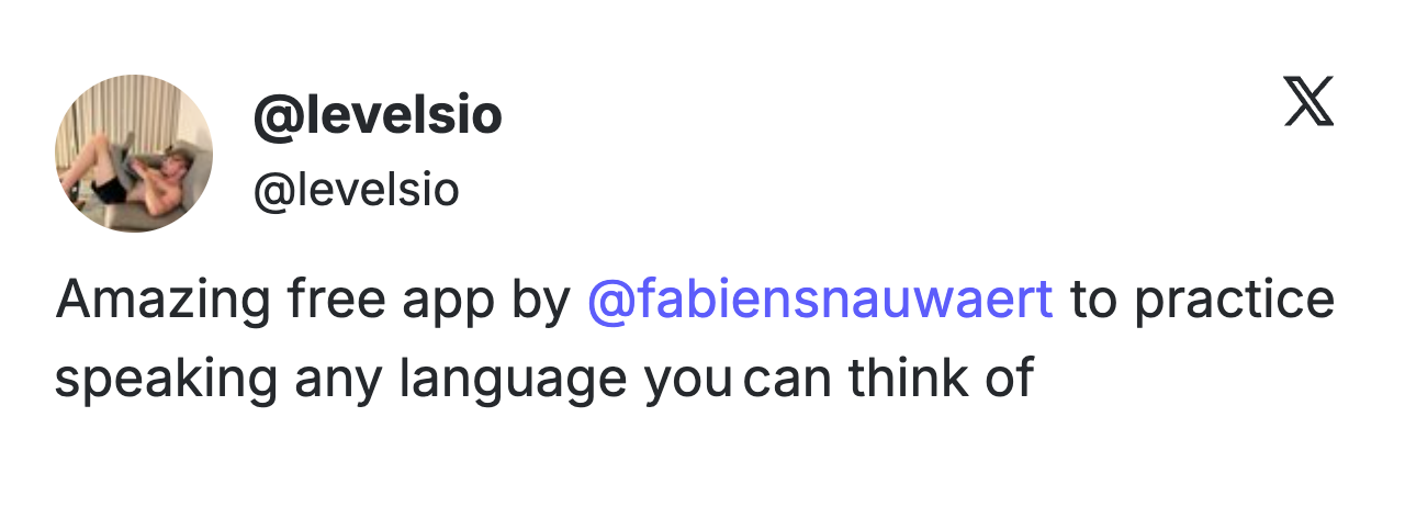 Gliglish testimonial from Pieter Levels on X